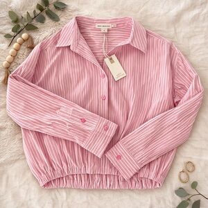 Good American Pink Striped Cropped Button Down Shirt - Size S NWT
